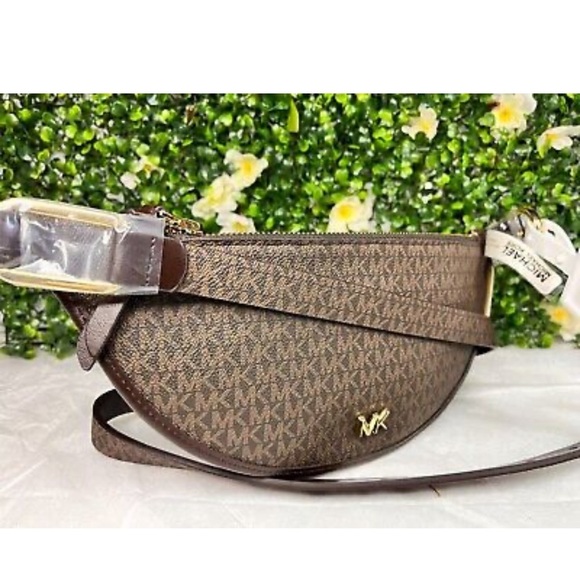 Michael Kors Reversible Leather Fanny Pack Belt Bag S/M Brown Gold AUTHENTIC NEW - Picture 2 of 14